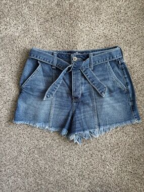 Hollister Classic Blue Tie-Belt Zipper Denim Shorts